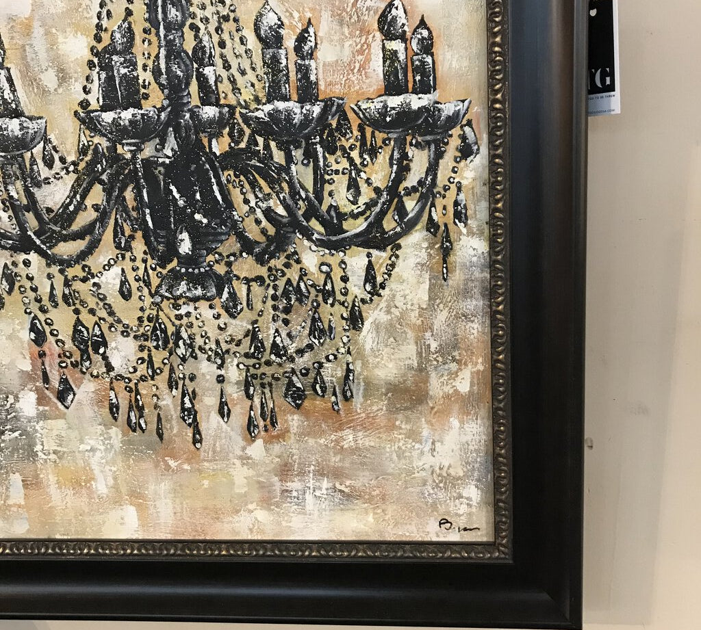 CANVAS PAINTING OF CHANDELIER ART CREAM/BLACK 31"W X 42"H X 2"D