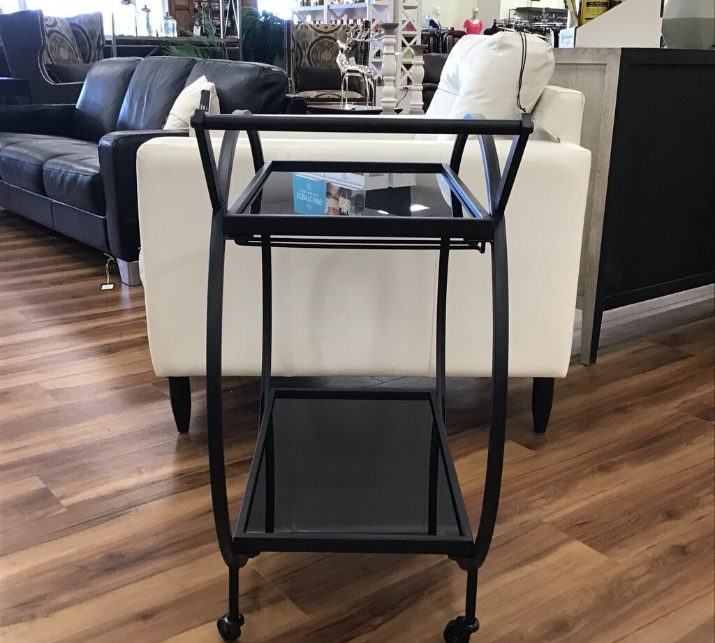 MTL.GLS BLK BAR CART ACCENT PIECE 28W X 31H