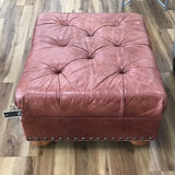 ETHAN ALLEN LEATHER TUFTED BUTTONS/NAILHEADS OTTOMAN TERRACOTTA 15H X 34W TERRAX 28D