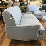 UPHOLSTERED ON CASTERS (DANN FOLEY LIFESTYLE) SOFA BABY BLUE 35H X 74W X 40D