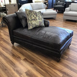 FINE LEATHER UPHOLSTERY/WITH ACCENT PILLOW (THOMAS ALEXANDER) CHAISE ESPRESSO/BRONZE 32H X 65L X 33D