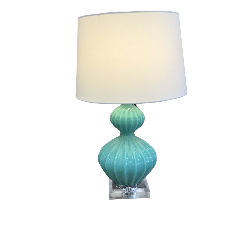 RIBBED GOURD CERAMIC WITH ACRYLIC BASE LAMP/LIGHTING TEAL 26H