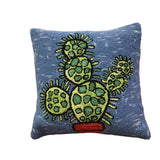 WOOL NEEDLE POINT STITCH CACTUS IN POT PILLOW BLUE/GREEN/RED 19 X 19