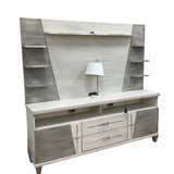 2 DOORS/2 DRAWERS/HUTCH WITH 7 SHELVES ENTERTAINMENT CENTER/WALL UNIT WHITE/GRAY 76H X 80W X 18D