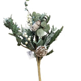 GLITTERED PINE STEM WITH EVA EUCALYPTUS BERRIES AND PINECONES FLORAL/GREENERY WHITE 30"