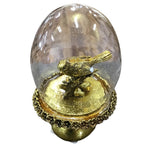 BIRD IN DOME ON PEDESTAL HOME DECOR GOLD 6.5"