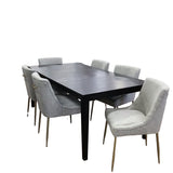 WOOD TABLE/LEAF/6 CHAIRS DINING ROOM SET ESPRESSSO/GRAY/WHITE/GOLD 30H X 60W X 40D