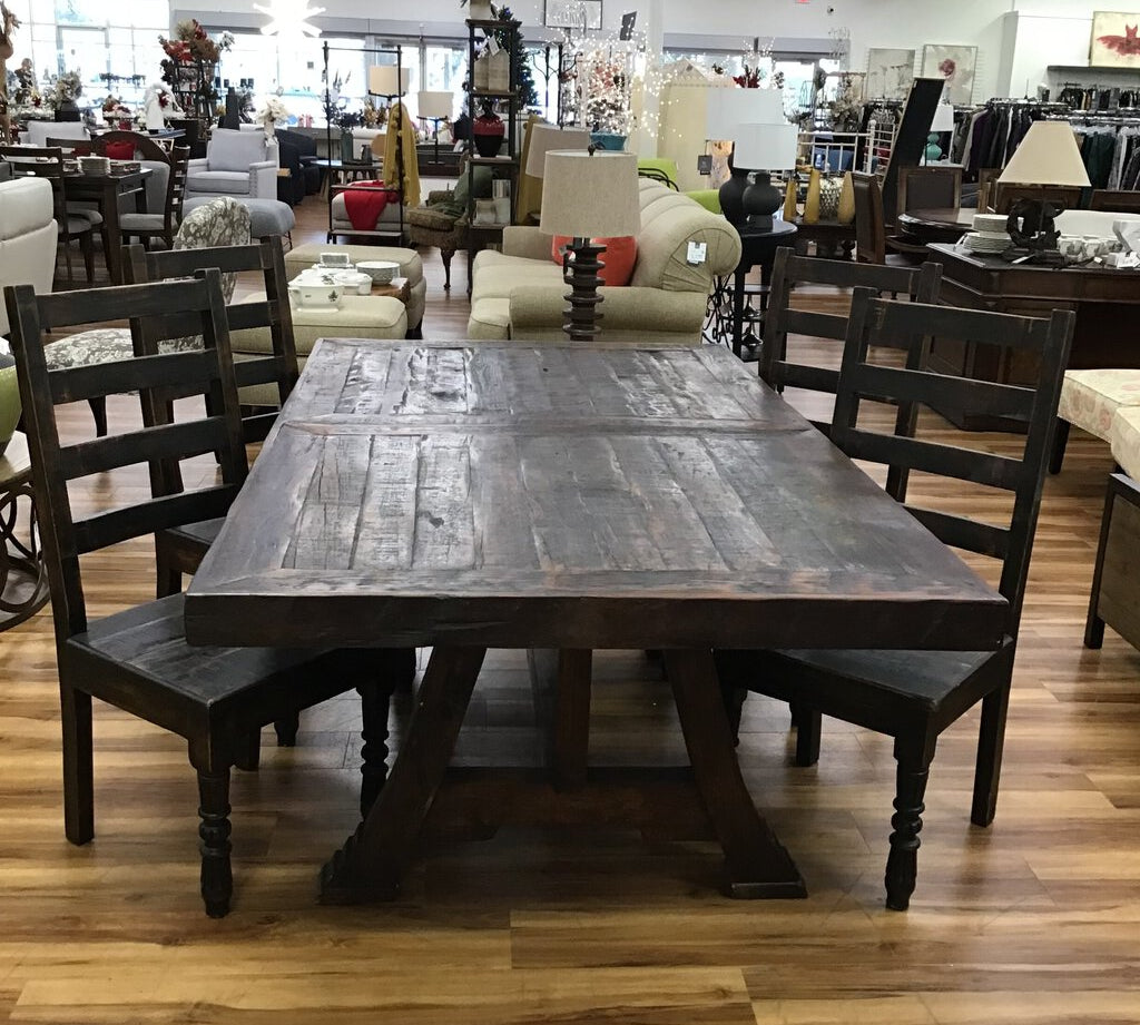 RUSTIC DINING TABLE WITH 4 CHAIRS DINING ROOM SET BROWN 31H X 84W X 47D