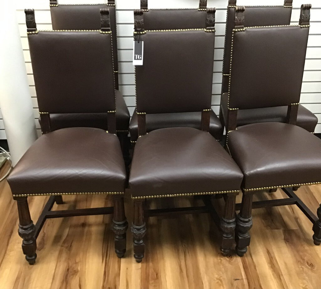 6 WOOD/LEATHER WITH NAILHEADS (AS IS) CHAIR ESPRESSO 42H X 19W X 18D
