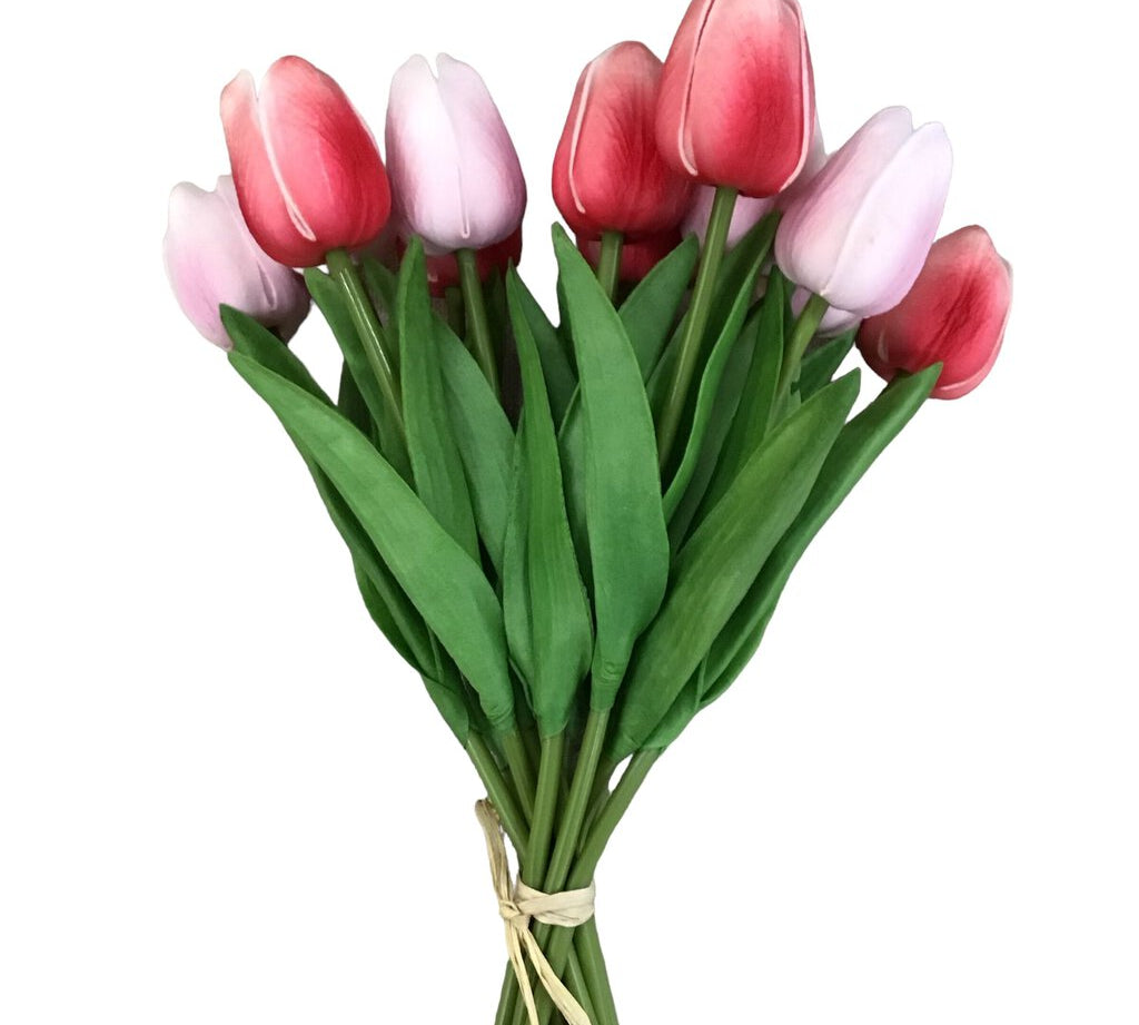 REAL TOUCH MINI TULIP BUNDLE FLORAL/GREENERY PINK/ROSE 13.5"