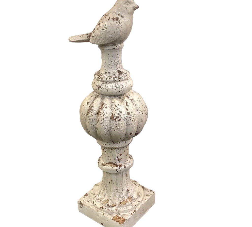 WHITEWASHED RESIN FINIALS WITH BIRD TOPS HOME DECOR 12.25"
