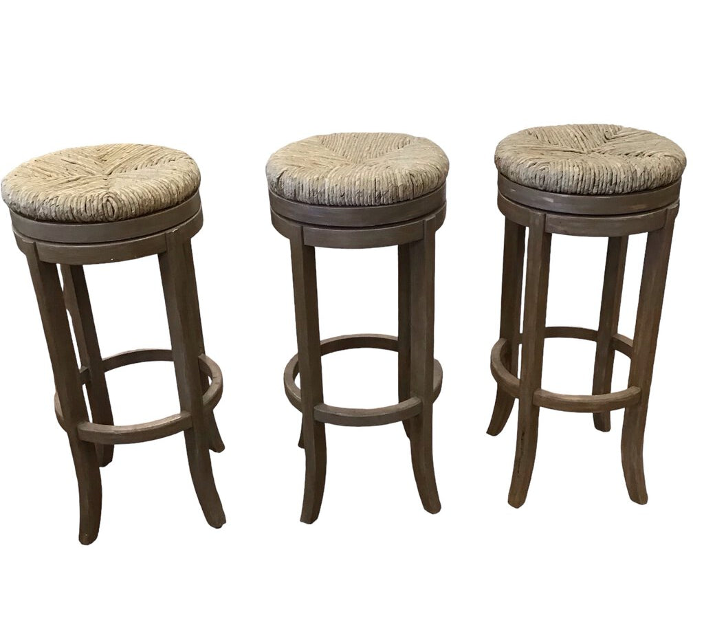 POTTERY BARN SET OF 3 BARSTOOL TAUPE/NATURAL 31H X 15W X 5D