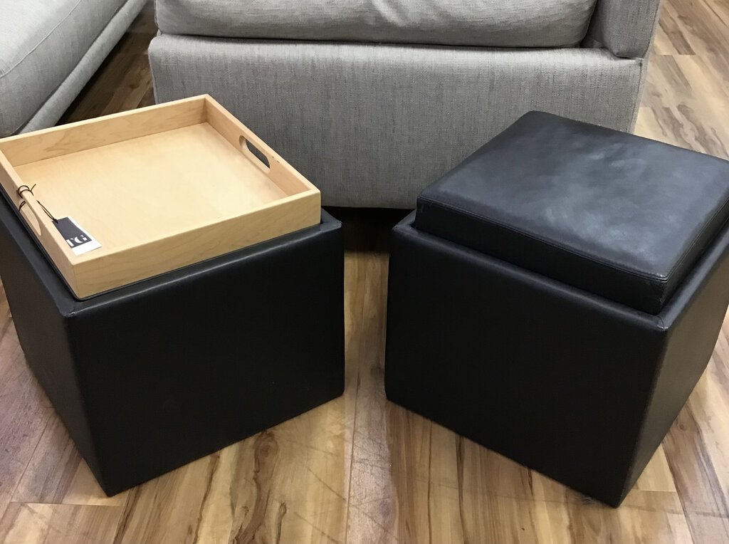 SQUARE LEATHER WITH STORAGE/TRAY OTTOMAN BLACK 18H X 19W X 19D