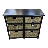 PIER 1 WOOD/SEAGRASS 6 BIN STORAGE UNIT CHEST/DRESSER 30H X 34W X 14D