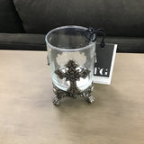 GLASS CANDLE HOLDER/PEWTER STAND WITH CROSS DESIGN HOME DECOR 6"H